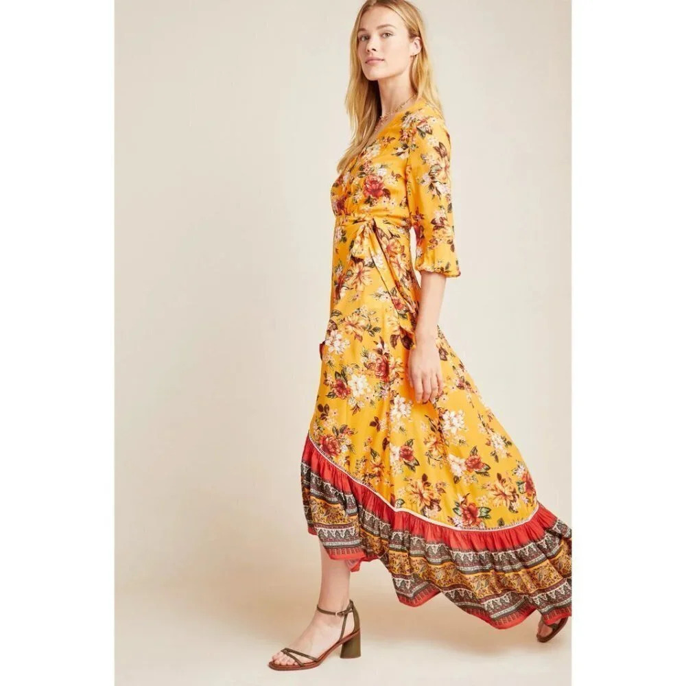 NWT FARM Rio Anthropologie Soigne Gold Maxi Dress $230 - Picture 3 of 15